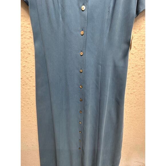 Talbots 100% Silk Shirt Dress Blue Button Front Size 4 NWT - Picture 5 of 10
